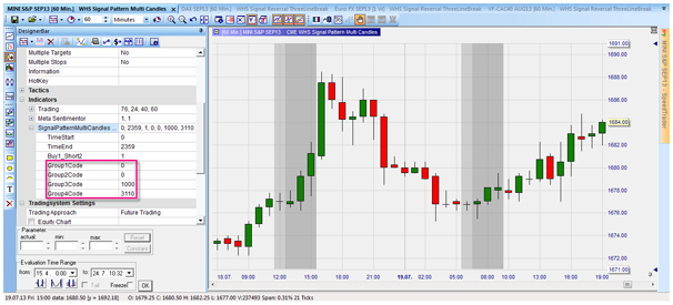 Definiere Kerzenformationen in dem NanoTrader. Hier ist Doji,