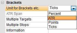 Die Einheiten des NanoTrader für automatisierte Stoporders. Ticks, Punkte, ATR oder Prozente.