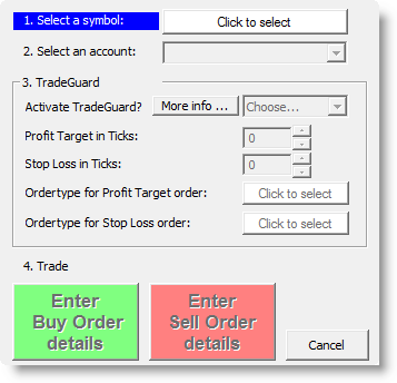 Orderticket in der Tradingplattform. Kauf und Verkauf möglich.